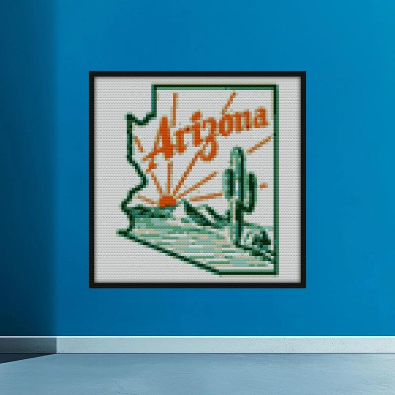 Arizona Cactus Vintage Travel Decal Bricks brick block | Compatible with LEGO-style bricks | Pixel Brick Art