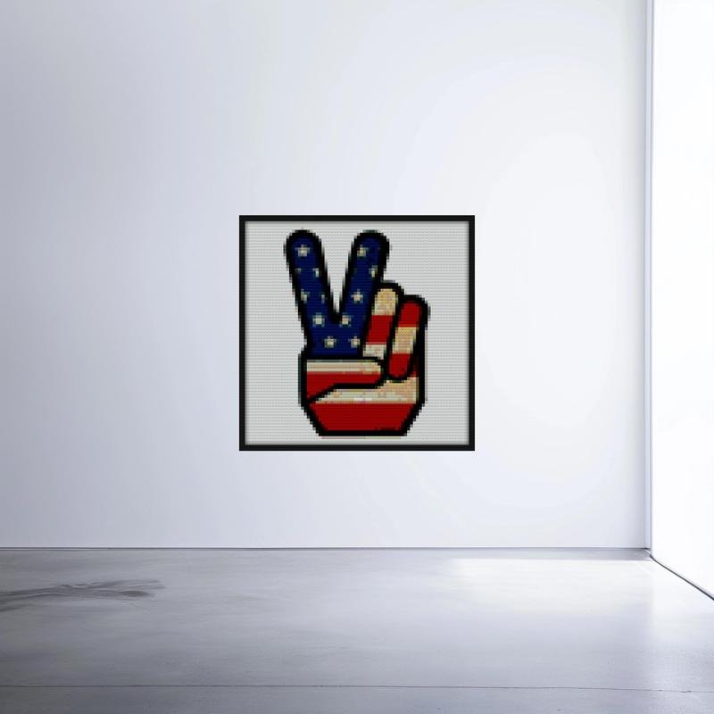 Vintage Peace Sign Fingers American Flag Bricks diy bricks art | Compatible with LEGO-style bricks | Pixel Brick Art