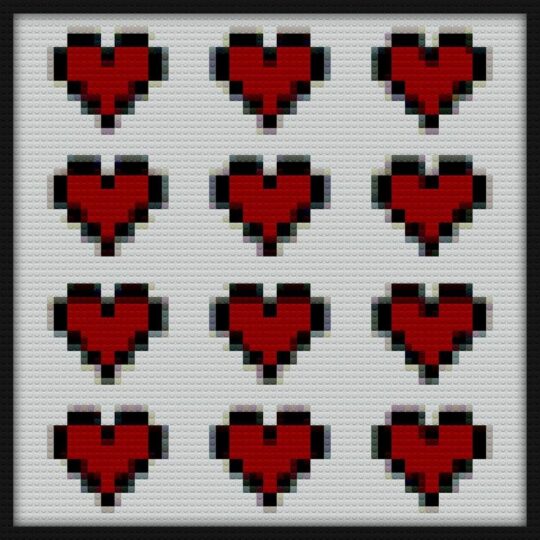 12 Pixel Hearts Red Bricks Art | Compatible with LEGO-style bricks | Pixel Brick Art