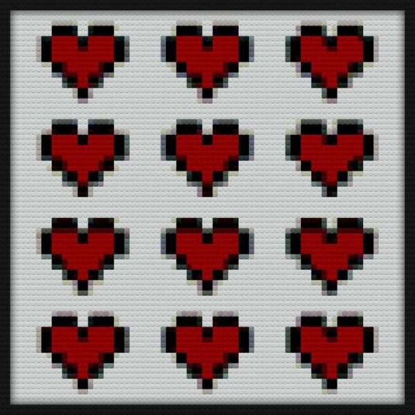 12 Pixel Hearts Red Bricks Art