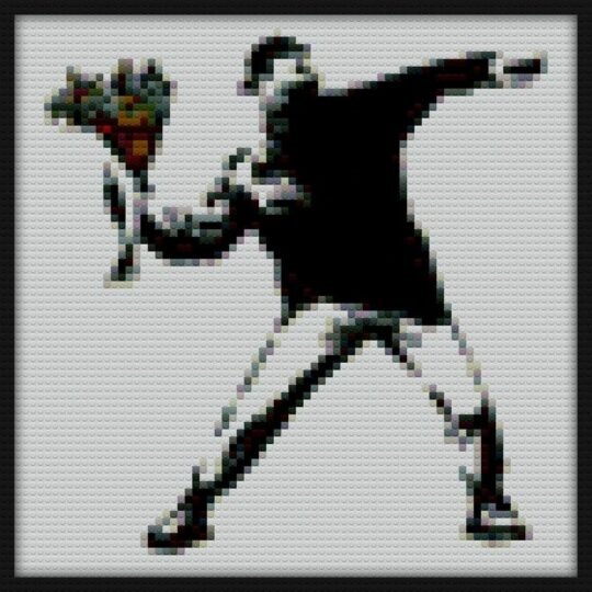 Banksy graffiti Protest anarchist throwing flowers Thrower Make Art not war on white background HD HIGH QUALITY ONLINE STORE Bricks Art