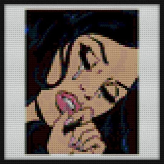 Black Hair Crying Comic Girl Bricks Art