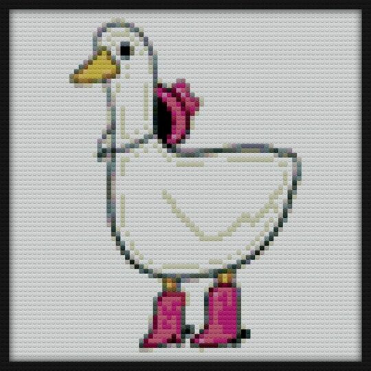 Cowgirl duck with pink boots Bricks Art | Compatible with LEGO-style bricks | Pixel Brick Art