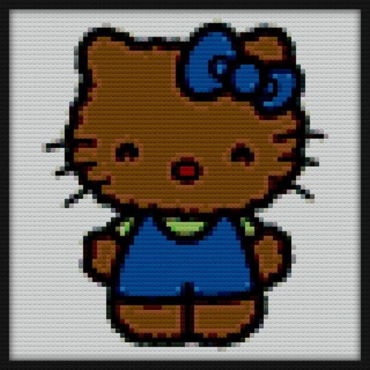 Fluffy brown hello kitty Bricks Art | Compatible with LEGO-style bricks | Pixel Brick Art