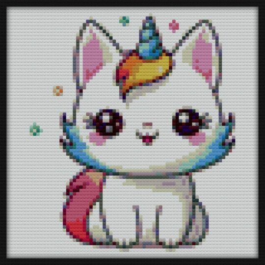 Kawaii Caticorn Unicorn Cat Bricks Art | Compatible with LEGO-style bricks | Pixel Brick Art