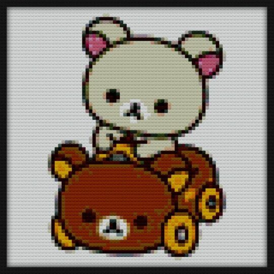 korilakkuma driving a Rilakkuma car Bricks Art | Compatible with LEGO-style bricks | Pixel Brick Art