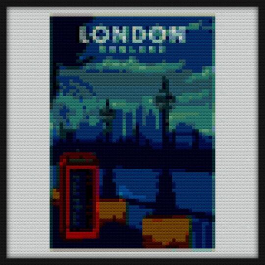 London Travel Poster with the skyline and more Bricks Art | Compatible with LEGO-style bricks | Pixel Brick Art