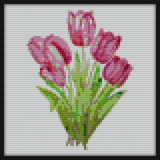 pink tulips flowers watercolor painting Bricks Art | Compatible with LEGO-style bricks | Pixel Brick Art