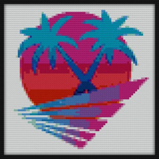 Retro 80 s Sunset Palms Bricks Art | Compatible with LEGO-style bricks | Pixel Brick Art