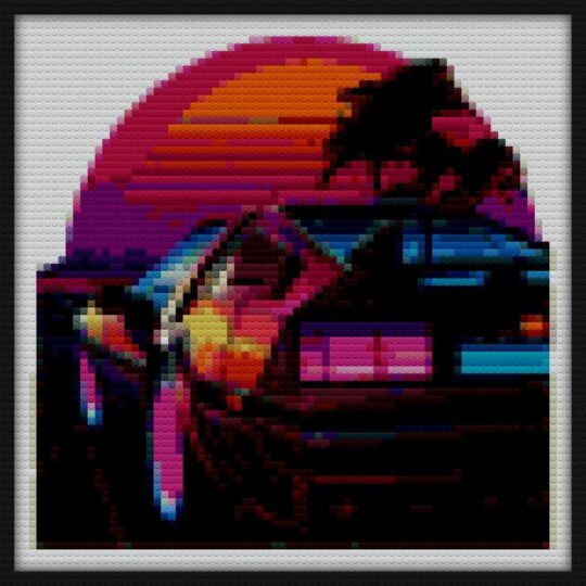 Retro Synthwave Delorean Bricks Art | Compatible with LEGO-style bricks | Pixel Brick Art