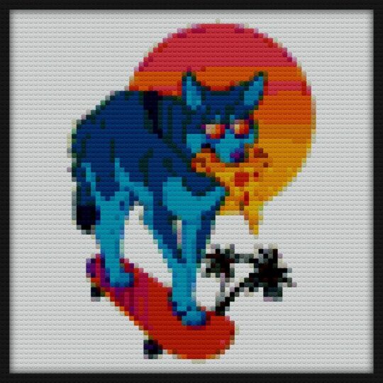 Retrowave Coyote Bricks Art | Compatible with LEGO-style bricks | Pixel Brick Art