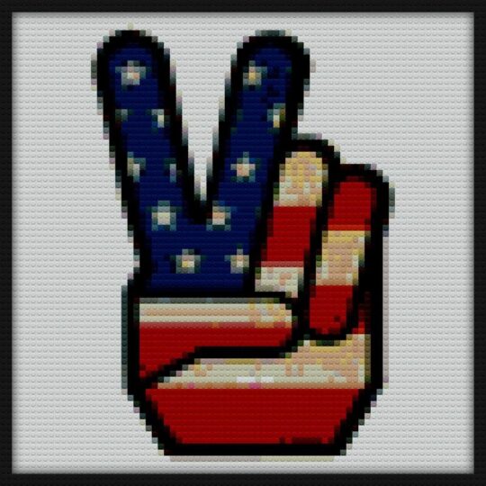 Vintage Peace Sign Fingers American Flag Bricks Art | Compatible with LEGO-style bricks | Pixel Brick Art