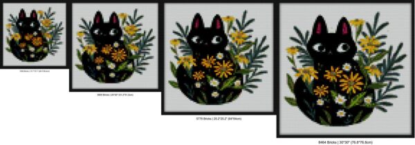 Black cat with flowers Bricks mosaic art