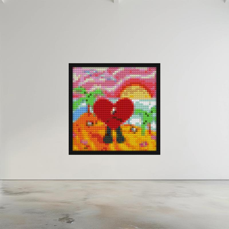 "Bad Bunny 'Un Verano Sin Ti' Wall Art Frame - Unique Design" brick-based pixel art | Compatible with LEGO-style bricks | Pixel Brick Art