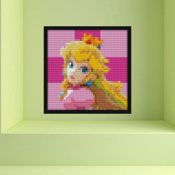 "Peach Princess Pixel Art Frame - Unique Wall Design" brick mosaic art | Compatible with LEGO-style bricks | Pixel Brick Art