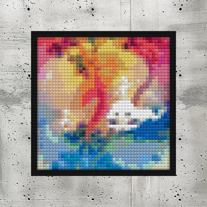 Close-up of Kids See Ghosts brick wall art with textured details and bold colors. | Compatible with LEGO-style bricks | Pixel Brick Art
