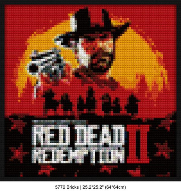 "Red Dead Redemption 2 Wall Art Frame - Exclusive Design" custom brick portraits | Compatible with LEGO-style bricks | Pixel Brick Art