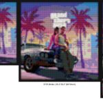 "GTA VI Cover Wall Art Frame - Unique Game Design" retro pixel brick art