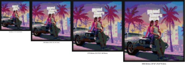 "GTA VI Cover Wall Art Frame - Unique Game Design" retro pixel brick art | Compatible with LEGO-style bricks | Pixel Brick Art