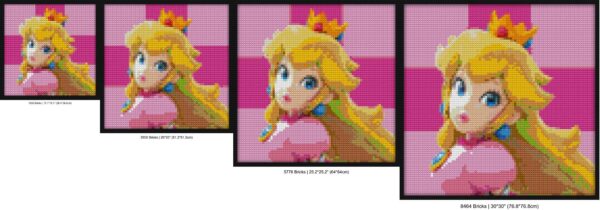 "Peach Princess Pixel Art Frame - Unique Wall Design" handmade brick mosaics | Compatible with LEGO-style bricks | Pixel Brick Art