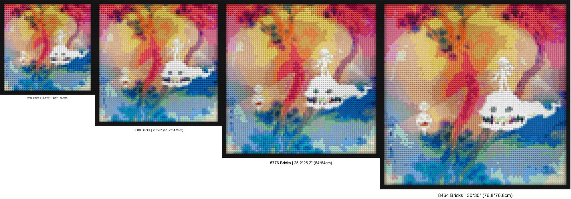 Close-up of Kids See Ghosts brick wall art with textured details and bold colors. | Compatible with LEGO-style bricks | Pixel Brick Art