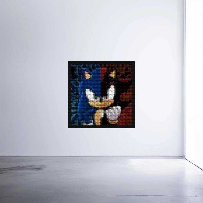 "Sonic & Shadow DIY Fanart Frame - Pop Culture Art" DIY brick mosaic | Compatible with LEGO-style bricks | Pixel Brick Art