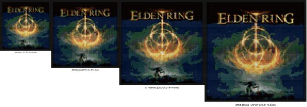 "Elden Ring Retro Pixel Art Frame - Unique Design" brick-building wall art | Compatible with LEGO-style bricks | Pixel Brick Art