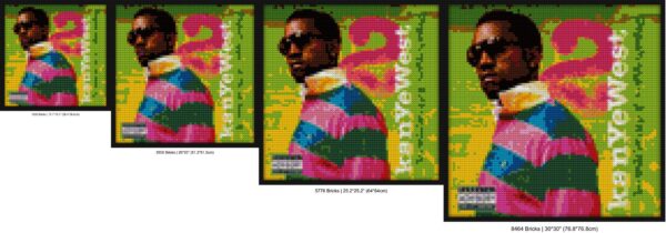 "Freshmen Adjustment 2 Kanye West Pixel Art Frame" custom brick portraits | Compatible with LEGO-style bricks | Pixel Brick Art