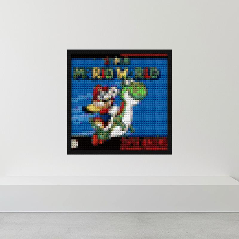 "Unique Mario World Super Nintendo Game Cover Art Frame" creative brick wall decor | Compatible with LEGO-style bricks | Pixel Brick Art