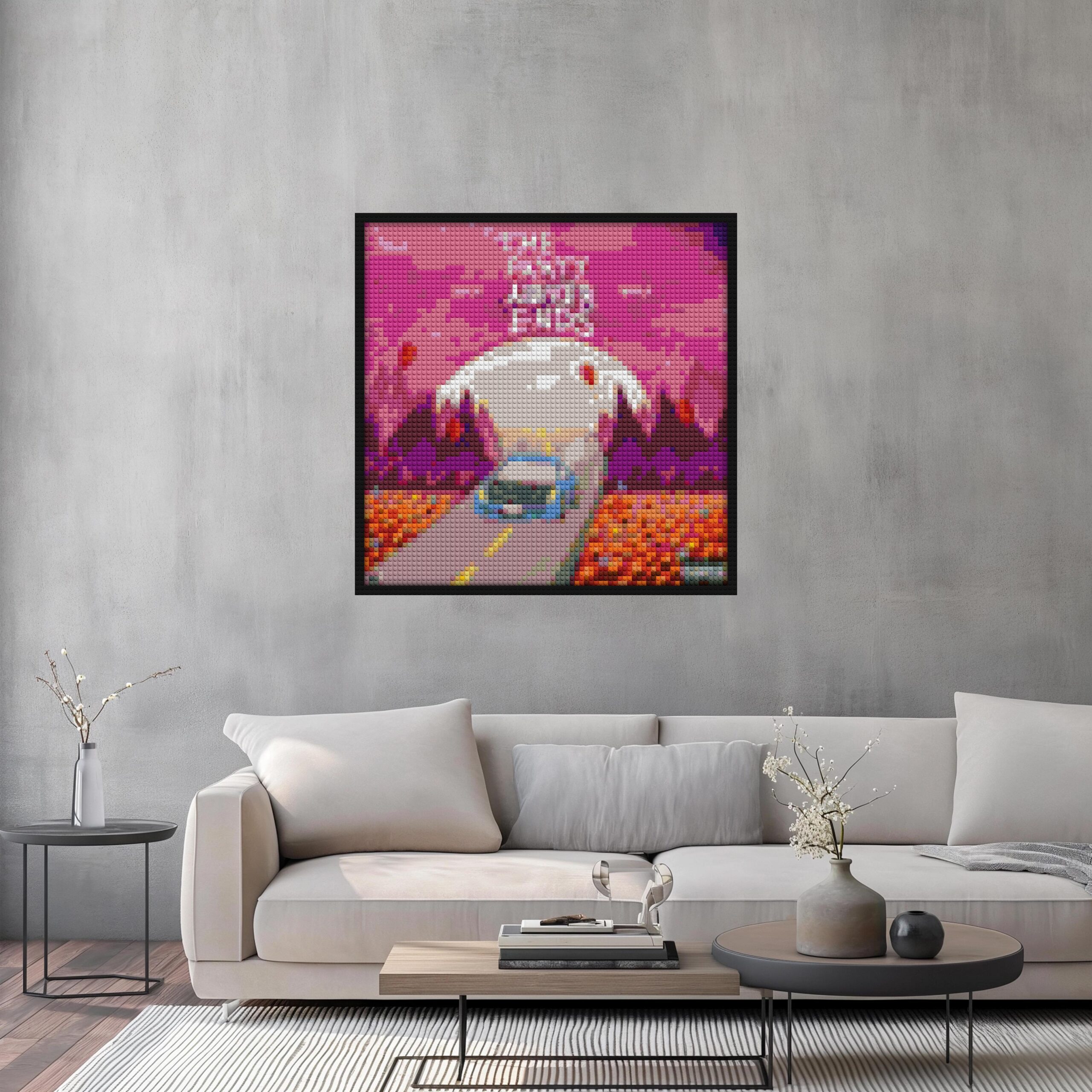 Custom brick mosaic portrait of Juice WRLD inspired by The Party Never Ends album artwork | Compatible with LEGO-style bricks | Pixel Brick Art