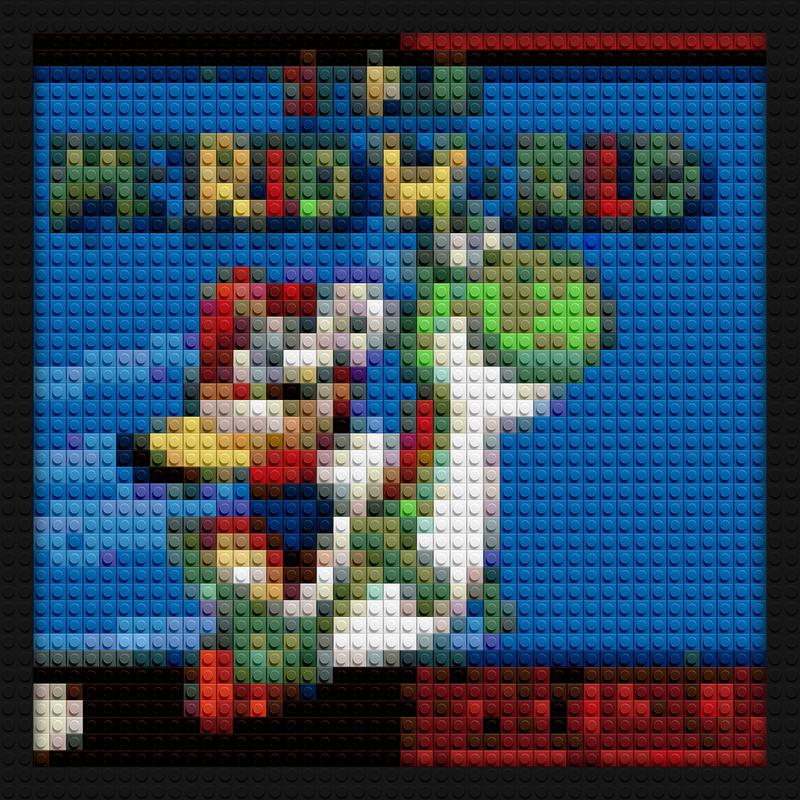 Mario World Super Nintendo Game Cover block mosaic design | Compatible with LEGO-style bricks | Pixel Brick Art