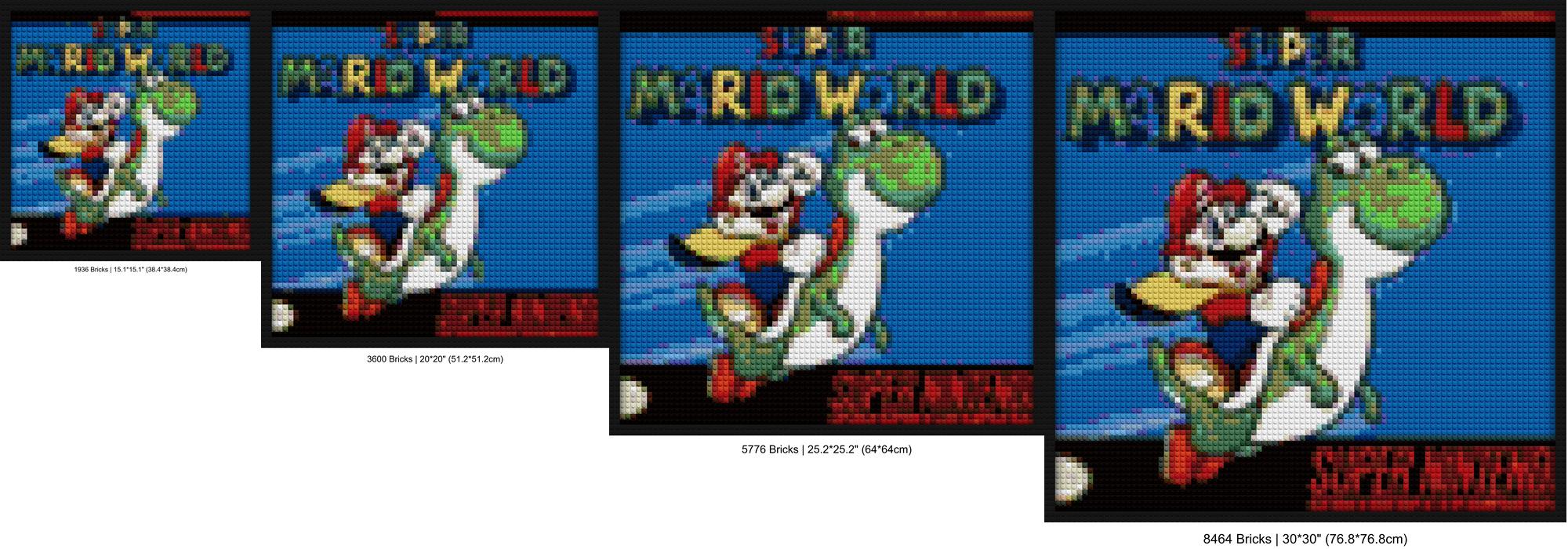 "Unique Mario World Super Nintendo Game Cover Art Frame" brick block wall decor | Compatible with LEGO-style bricks | Pixel Brick Art