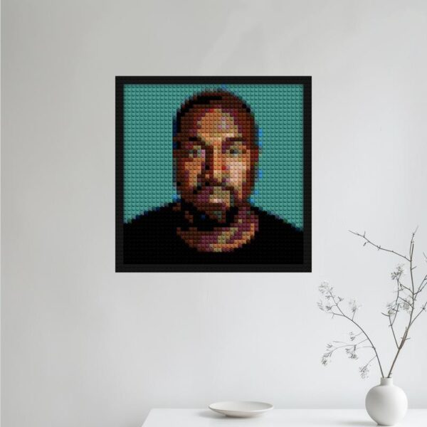 "Kanye West Pixel Art Frame - Unique Wall Art" retro pixel brick art | Compatible with LEGO-style bricks | Pixel Brick Art