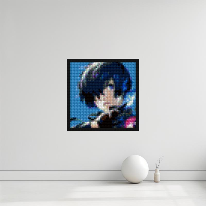 "Makoto Yuki Persona 3 Blue Hair Wall Art Frame" DIY interlocking bricks | Compatible with LEGO-style bricks | Pixel Brick Art