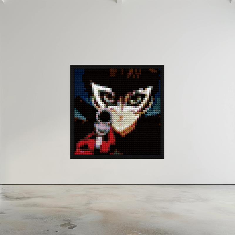 "Persona 5 Joker Mask & Gun Canvas Frame - Exclusive Art" creative brick wall decor | Compatible with LEGO-style bricks | Pixel Brick Art