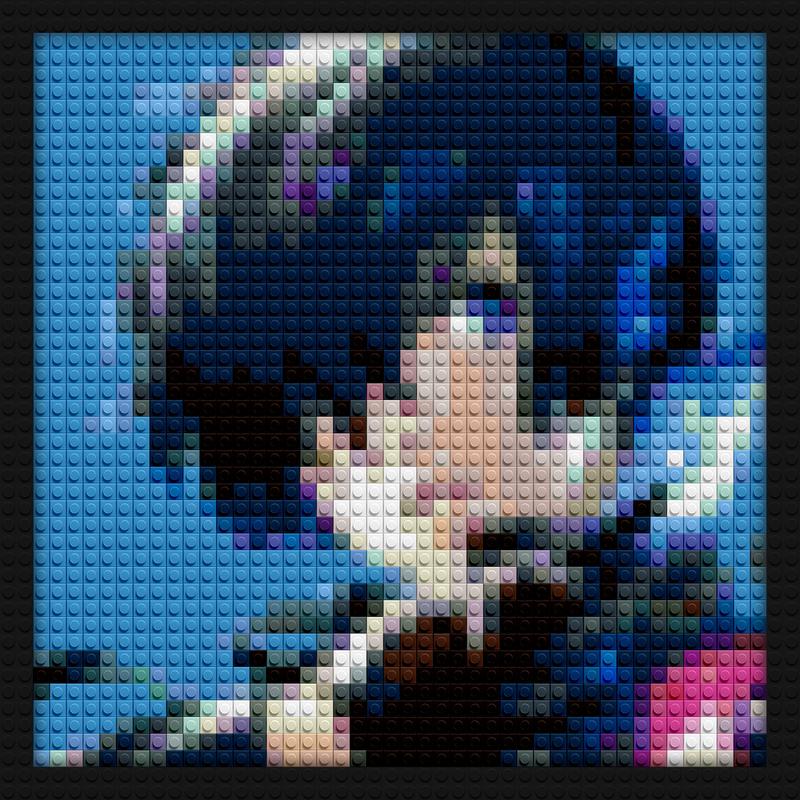 Makoto Yuki Persona 3 Blue Hair Card brick building wall art | Compatible with LEGO-style bricks | Pixel Brick Art