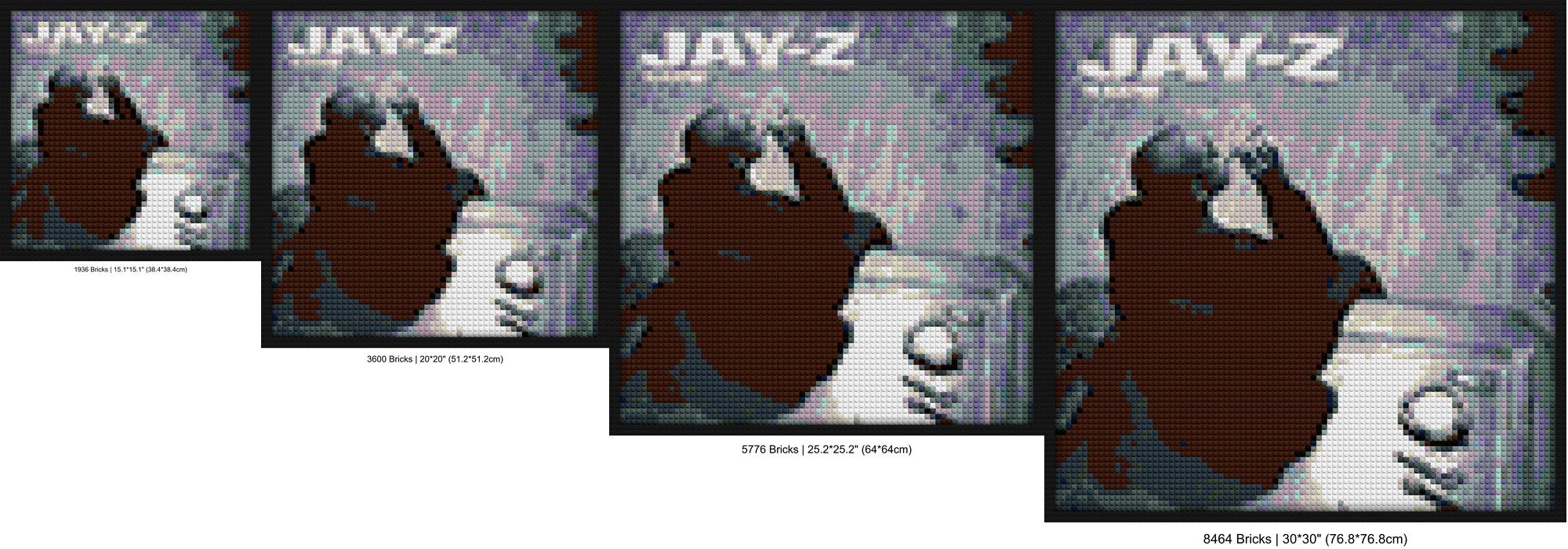 "Jay-Z The Blueprint Lego Style DIY Wall Art Frame" brick-based pixel art | Compatible with LEGO-style bricks | Pixel Brick Art