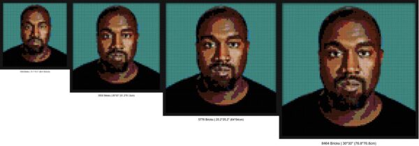 "Kanye West Pixel Art Frame - Unique Wall Art" LEGO-compatible mosaic kits | Compatible with LEGO-style bricks | Pixel Brick Art