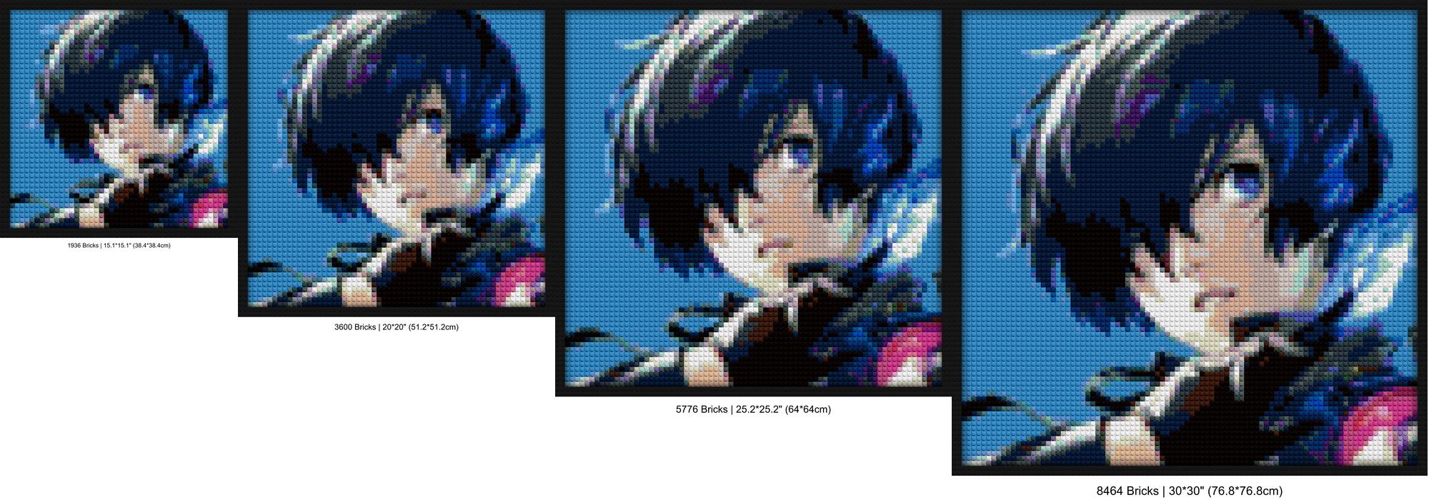 "Makoto Yuki Persona 3 Blue Hair Wall Art Frame" block mosaic design | Compatible with LEGO-style bricks | Pixel Brick Art