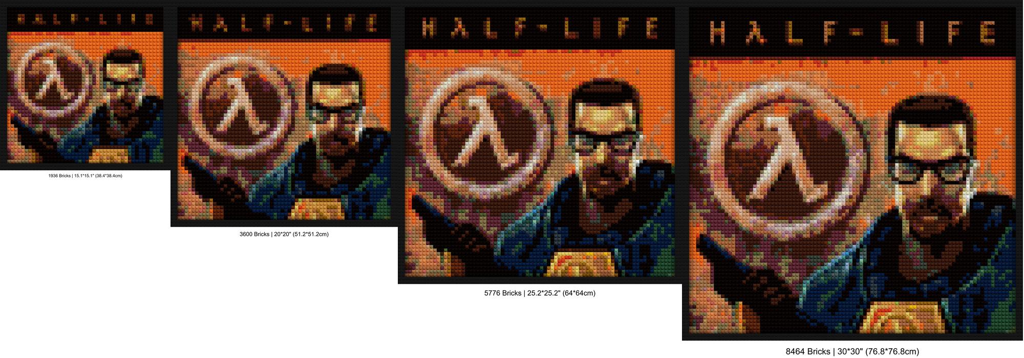 "Half Life 1 Cover Art Frame - Unique Wall Decor" brick mosaic art | Compatible with LEGO-style bricks | Pixel Brick Art