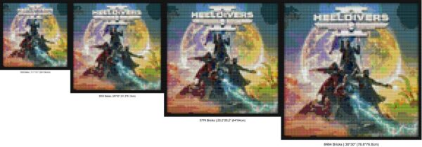 "Hell Divers 2 Game Cover Art Frame - Unique Design" brick mosaic art | Compatible with LEGO-style bricks | Pixel Brick Art