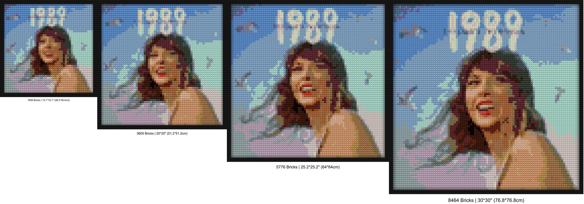 "Taylor Swift 1989 Album Cover Framed Wall Art" brick mosaic art | Compatible with LEGO-style bricks | Pixel Brick Art