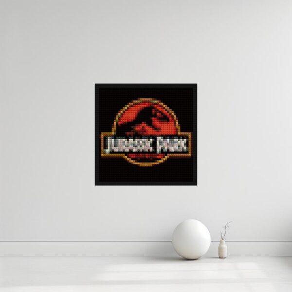 "Jurassic Park Logo DIY Pixel Art Frame - Unique!" interlocking brick mosaic | Compatible with LEGO-style bricks | Pixel Brick Art