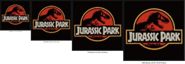 "Jurassic Park Logo DIY Pixel Art Frame - Unique!" brick-inspired artwork | Compatible with LEGO-style bricks | Pixel Brick Art